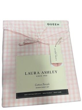 Laura Ashley Pink & White Gingham Sheet Set ~ Queen